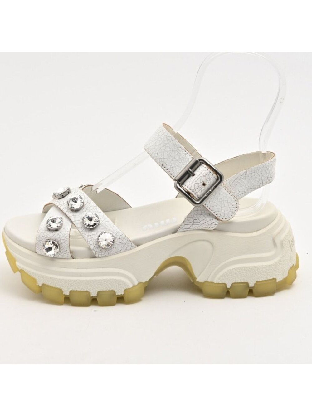 Miu Miu Sandals White Bijou Crack Leather